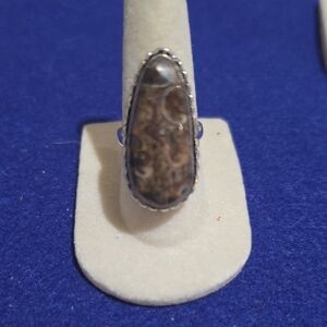 Artisan Sterling Silver Ring with Unique Turritella Agate Gem Stone